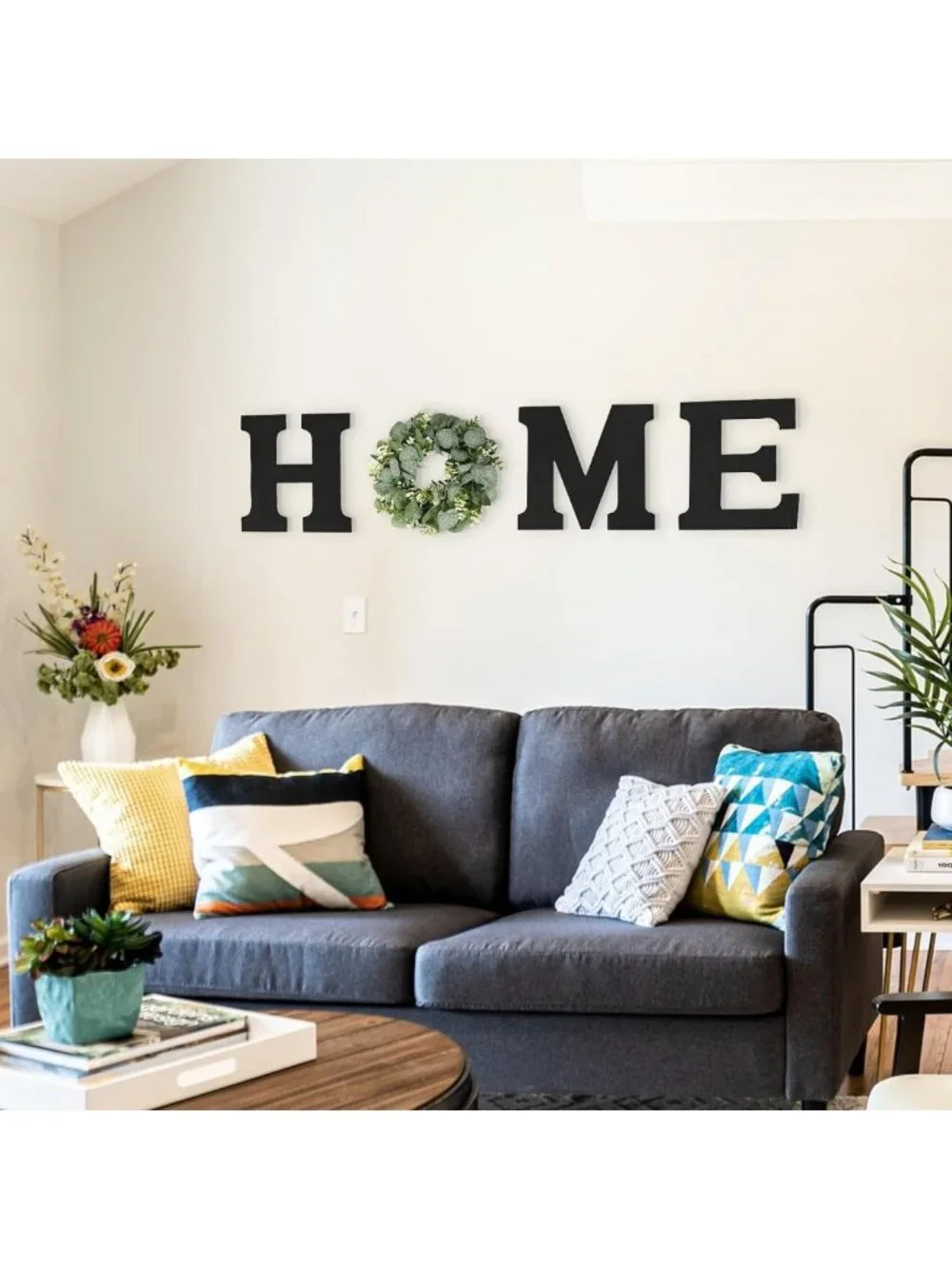 Rustic Wood Home Sign with Eucalyptus Wreath | Farmhouse Wall Decor for Living